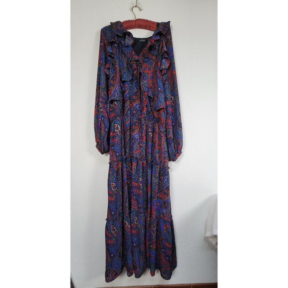 Lauren Ralph Lauren Paisley Georgette Long Sleeve Dress Size 10 Navy New $155